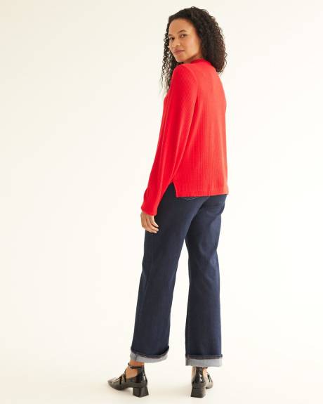 Long-Puffy-Sleeve Mock-Neck Top