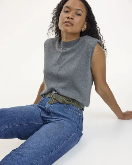 Extended-Sleeve Mock-Neck Top with Shoulder Pads