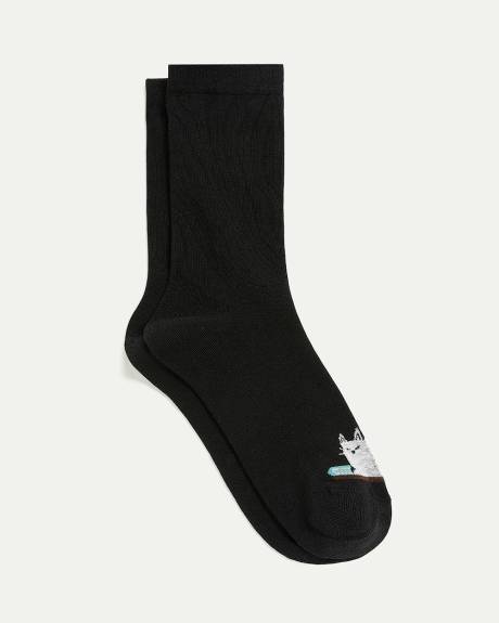 Cotton Crew Socks with Cat on Shelf