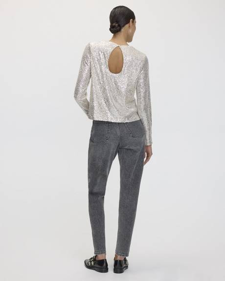 Long-Sleeve Crew-Neck Sequins Top