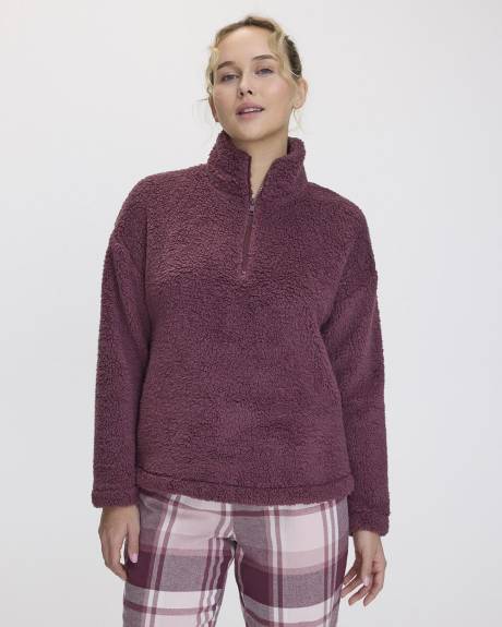 Long-Sleeve Mock-Neck Sherpa Pullover with Half-Zip