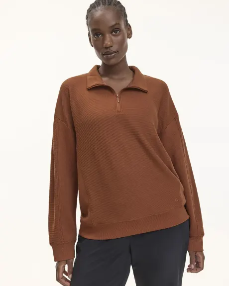 Long-Sleeve Sweater with Half-Zip Mock Neckline - Hyba