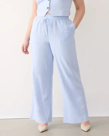 Pantalon en lin à jambe large et taille haute - Petite