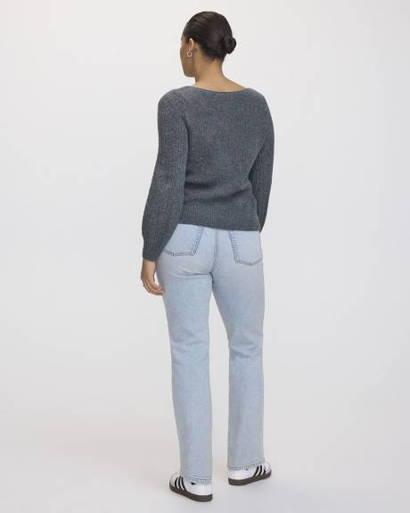 Long-Sleeve Boat-Neck PlushSoft Sweater with Fancy Stitches