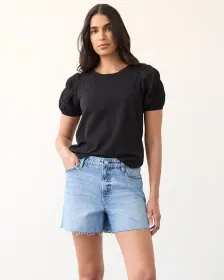 Mom Denim Shorts with Raw Hem