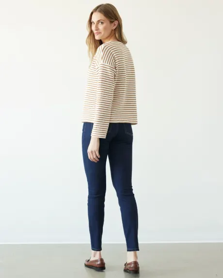 3/4-Sleeve Boat-Neck Textured Top