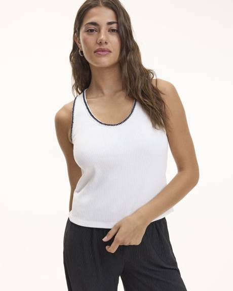 Ribbed Scoop-Neck Tank with Embroideries