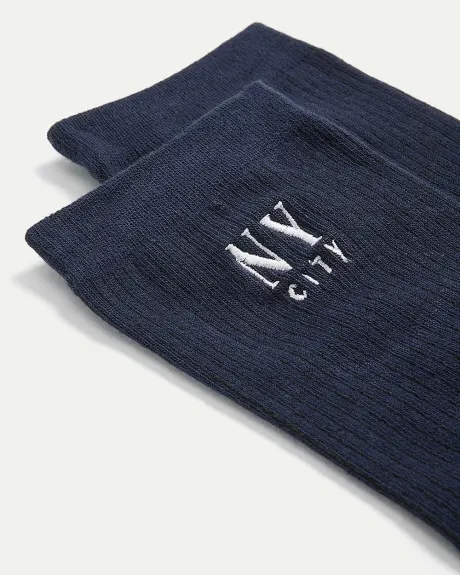 Cotton Crew Socks with "NY City" Embroidery