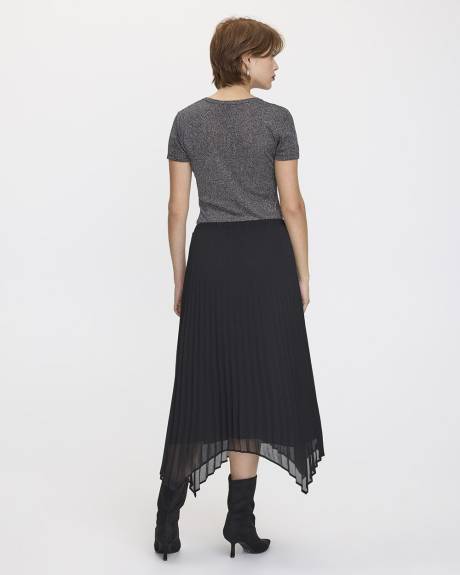 Pleated Chiffon Midi Skirt with Asymmetric Hem