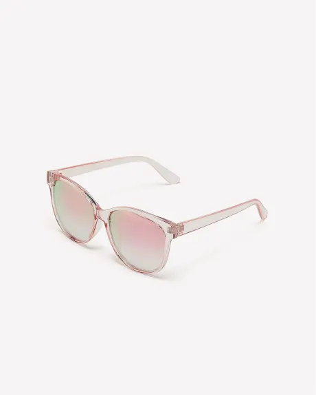 Clear-Framed Sunglasses with Mirrored Lenses