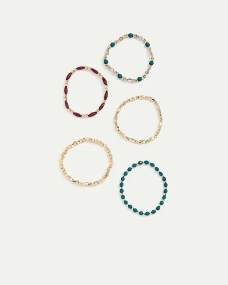 Colourful Beaded Elastic Bracelets - Set of 5