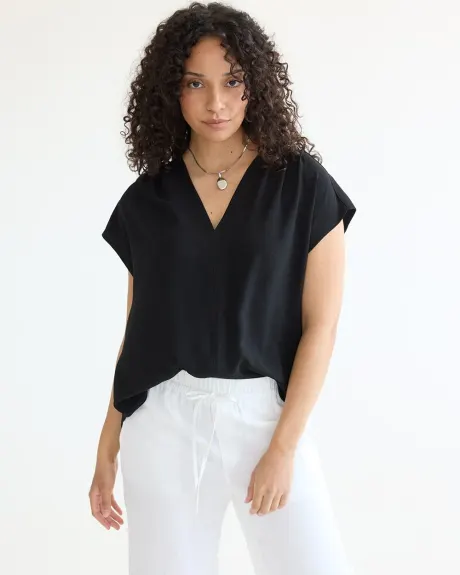 Short-Sleeve V-Neck Blouse