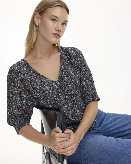 Blouse à manches 3/4 et col V