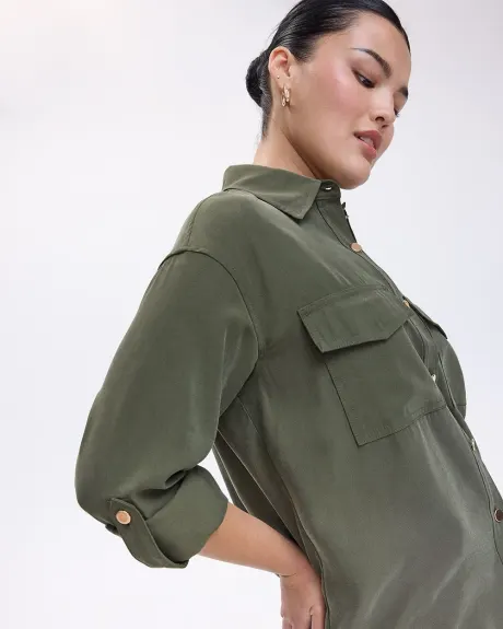 Long-Sleeve Buttoned-Down Blouse with Utility Pockets