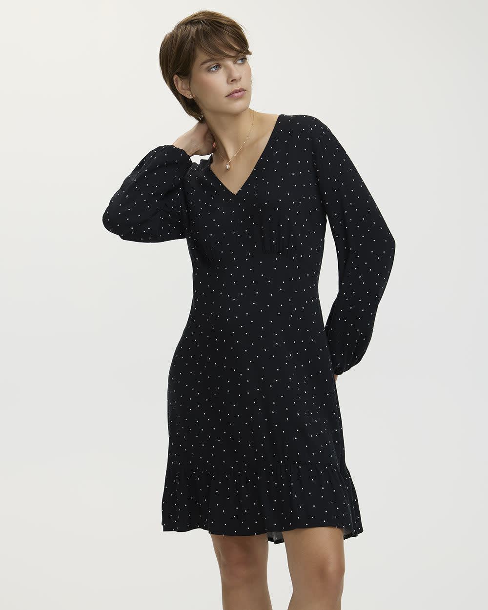 Long-Sleeve V-Neck Tiered Dress