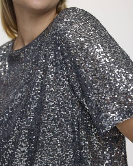 Short-Sleeve Crew-Neck Sequins Top