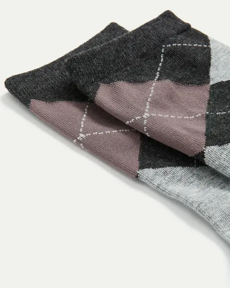 Cotton Crew Socks with Argyle Pattern