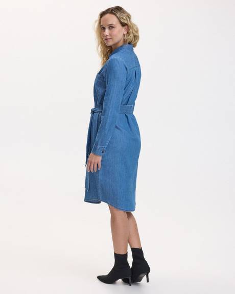 Buttoned-Down Denim Dress with Self-Tie Sash