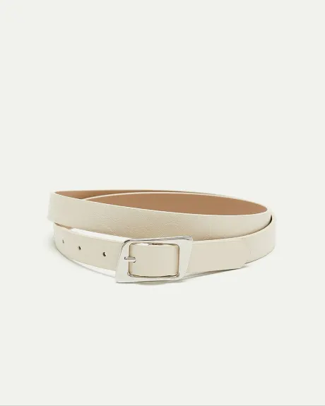 Skinny Faux Leather Belt with Angled Buckle