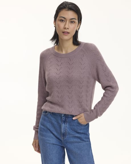 Long-Sleeve Crew-Neck Sweater with Pointelle Stitches