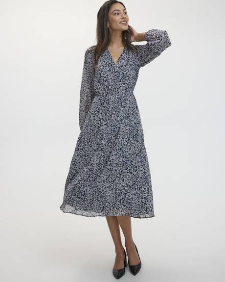 Long-Sleeve V-Neck Midi Dress