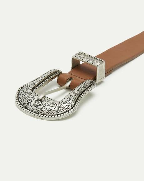 Faux Leather Belt with Western Buckle