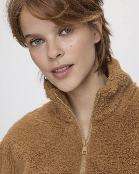 Long-Sleeve Mock-Neck Sherpa Pullover with Half-Zip