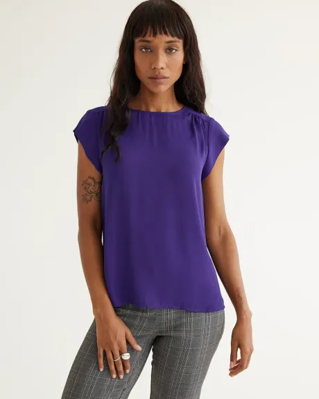 Cap-Sleeve Blouse with Crew Neckline, R Essentials