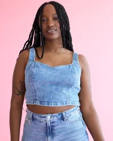 Haut bustier en denim avec encolure en coeur