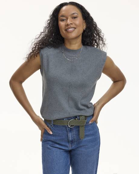 Extended-Sleeve Mock-Neck Top with Shoulder Pads