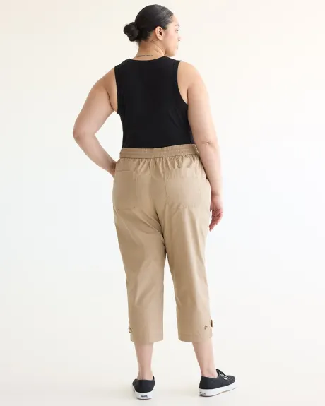 Pantalon capri à taille haute et jambe droite en popeline