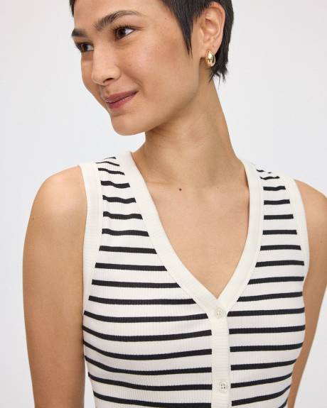 Striped Buttoned-Down V-Neck Tank