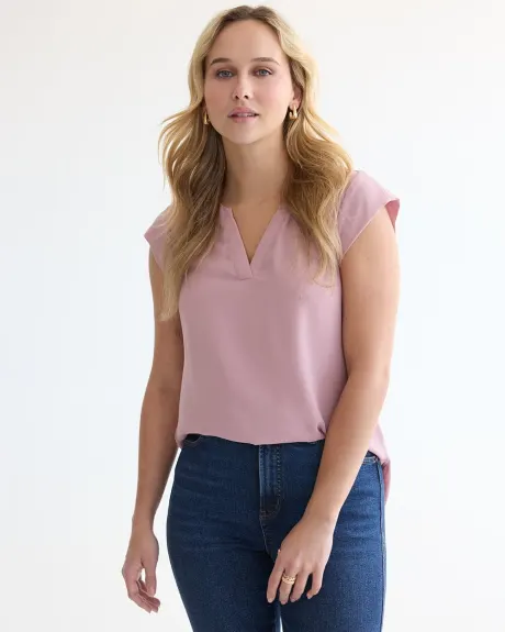 Cap-Sleeve Blouse with Split Neckline - R Essentials