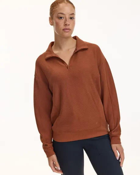 Long-Sleeve Sweater with Half-Zip Mock Neckline - Hyba