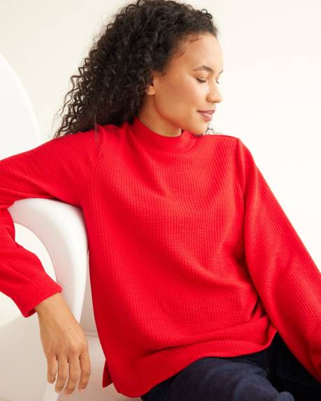 Long-Puffy-Sleeve Mock-Neck Top