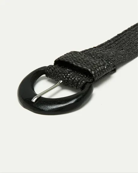 Straw Belt with Wooden Buckle