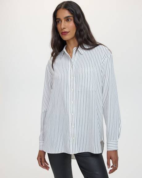 Long-Sleeve Buttoned-Down Blouse with Chest Pocket