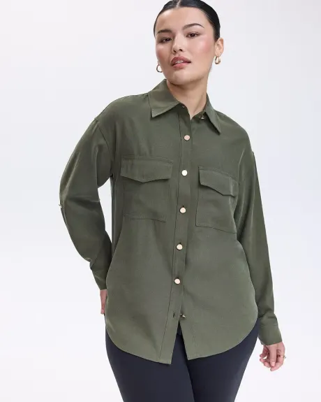 Long-Sleeve Buttoned-Down Blouse with Utility Pockets