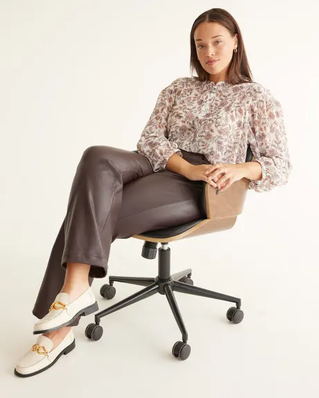 Pantalon taille haute à jambe droite en faux cuir - Petite