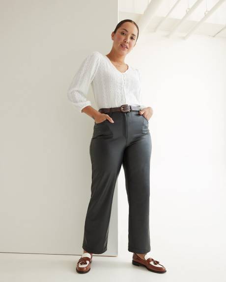 Pantalon taille haute à jambe droite en faux cuir - Petite