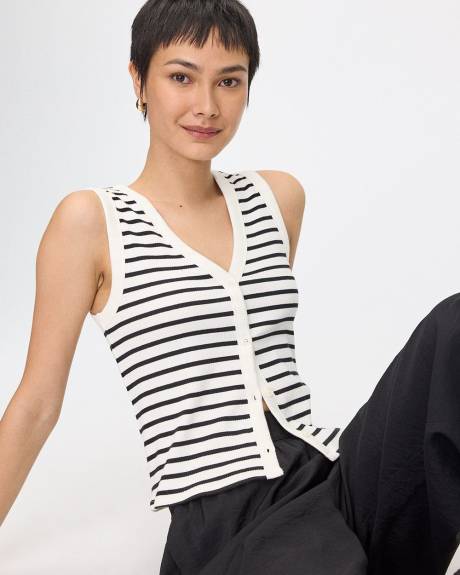 Striped Buttoned-Down V-Neck Tank