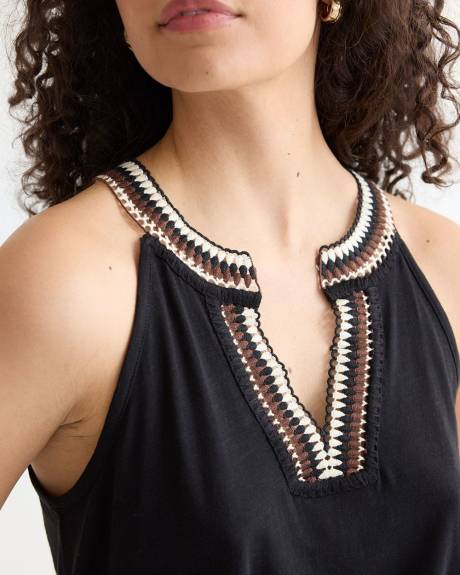 Embroidered Split-Neck Tank