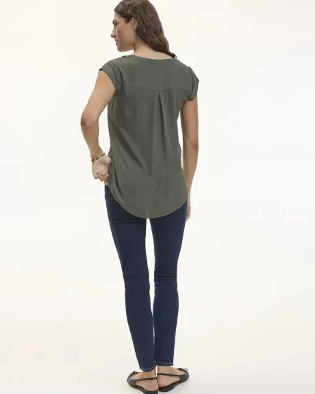 Cap-Sleeve Blouse with Split Neckline - R Essentials