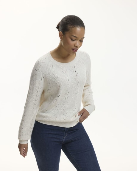 Long-Sleeve Crew-Neck Sweater with Pointelle Stitches