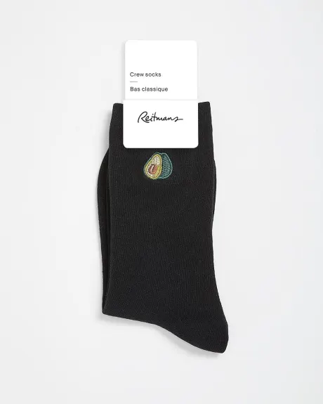 Cotton Crew Socks with Avocado