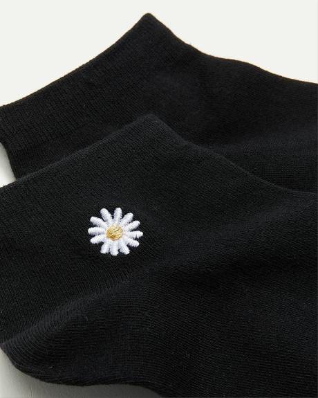 Cotton Anklet Socks with Daisy at Hem