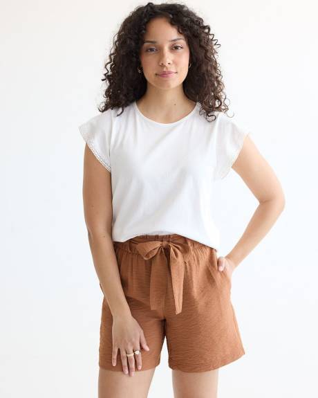 Crew-Neck Tencel Tee with Short Flutter Sleeves