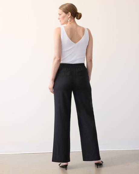 Pantalon en lin à jambe large et taille haute - Petite