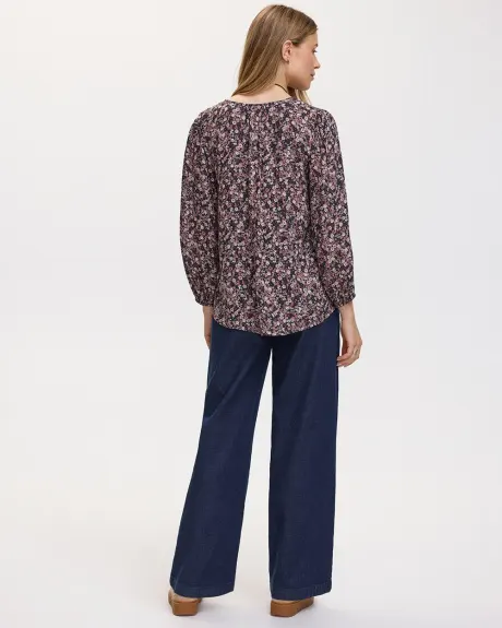 3/4-Sleeve Blouse with V Neckline