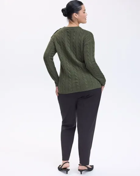 Long-Sleeve Crew-Neck Sweater with Cable Stitches